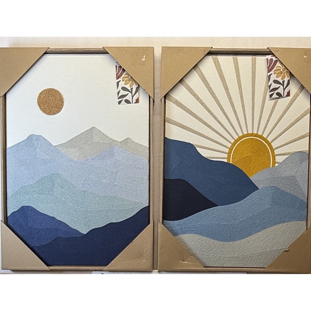 New BP Home Textile Embroidered Woven Wall Art Set Mountain‎ & Sun Decor 18"x26"